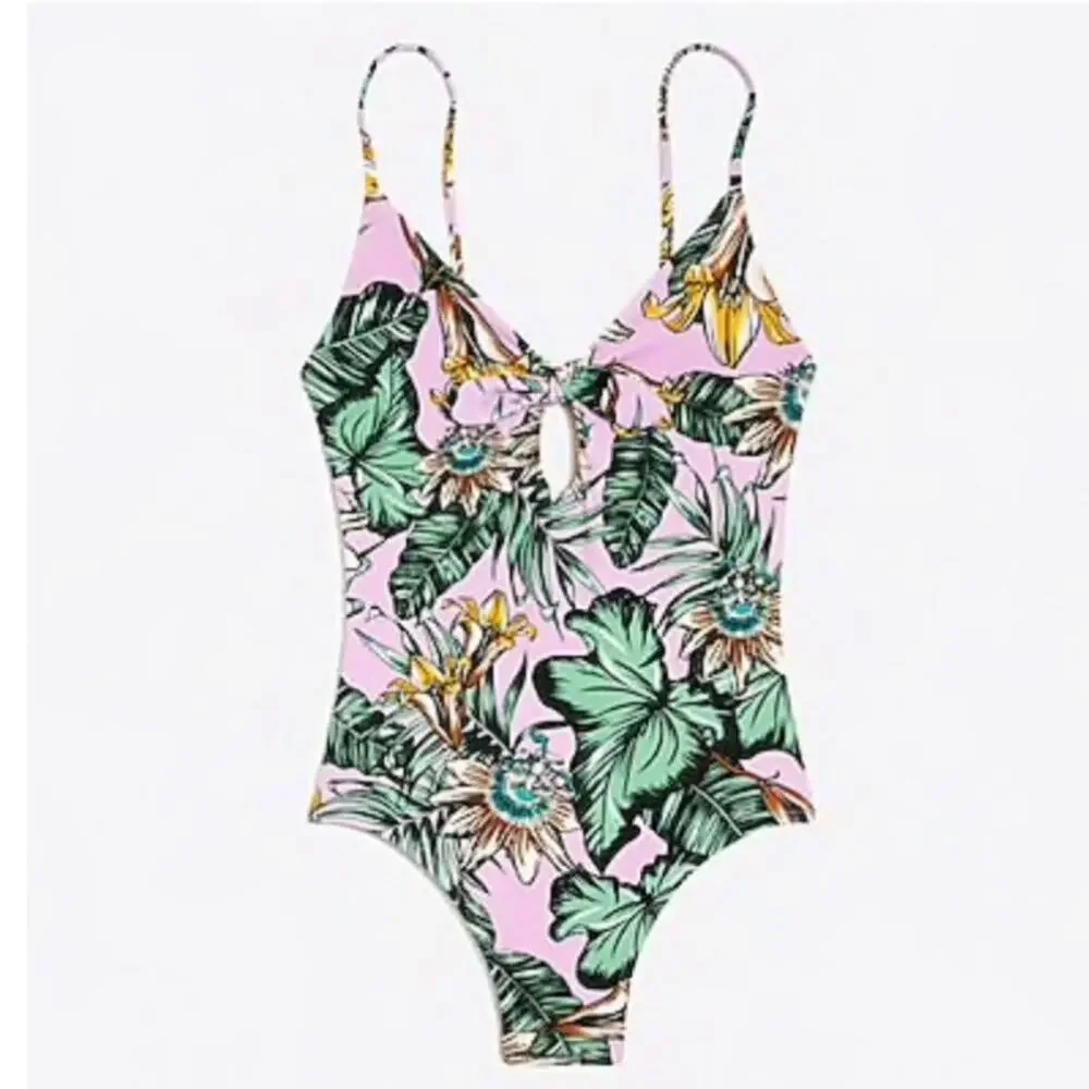 J.Crew Tie Front One Piece Swimsuit Tropical Floral Pink Green Size Small